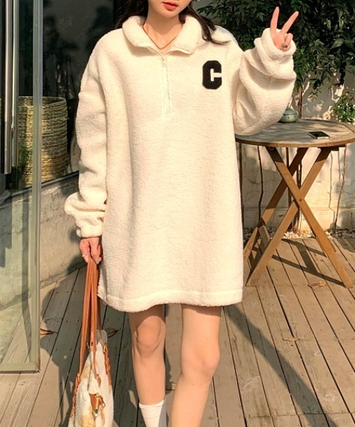 MANGROVE（マングローブ）の「ハイネックハーフジップボアプルオーバー（その他アウター・レディース・ベージュ/アイボリー・FREE）」の7枚目の写真