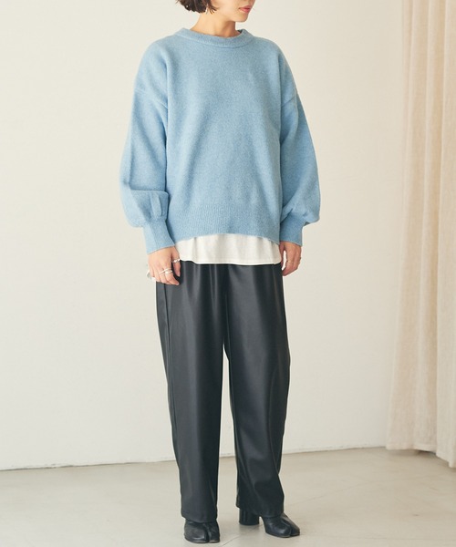 OUTERSUNSET(アウターサンセット)の「ヤク混 knit pullover(ニット/セーター・レディース・ライトブルー/モカ/マスタード・FREE)」の4枚目の写真