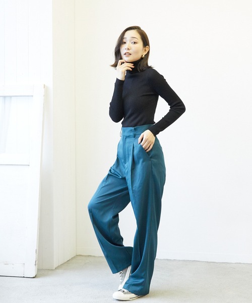 VIBGYOR（ヴィブジョー）の「T/PuツイルセンタープレススラックスPT(AS)（スラックス・レディース・グリーン/ピンク/ブラック・FREE）」の12枚目の写真