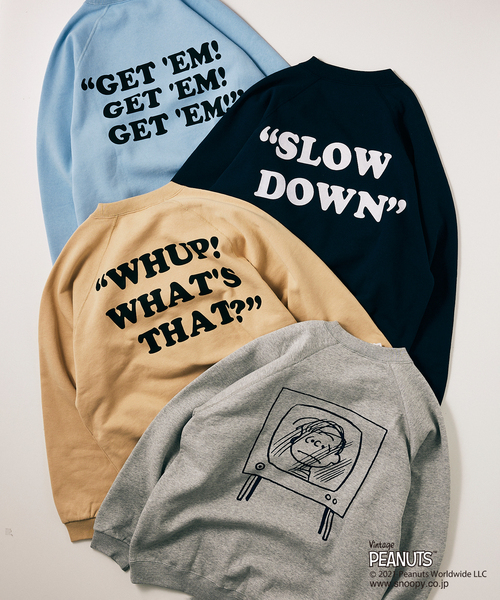 PEANUTS(ピーナッツ)の「【PEANUTS×SPORTS WEAR】別注 オーバーサイズ カラープリントスウェット(スウェット・メンズ・ベージュ/ネイビー/グレー/ブルー・MEDIUM/LARGE/X-LARGE)」の8枚目の写真