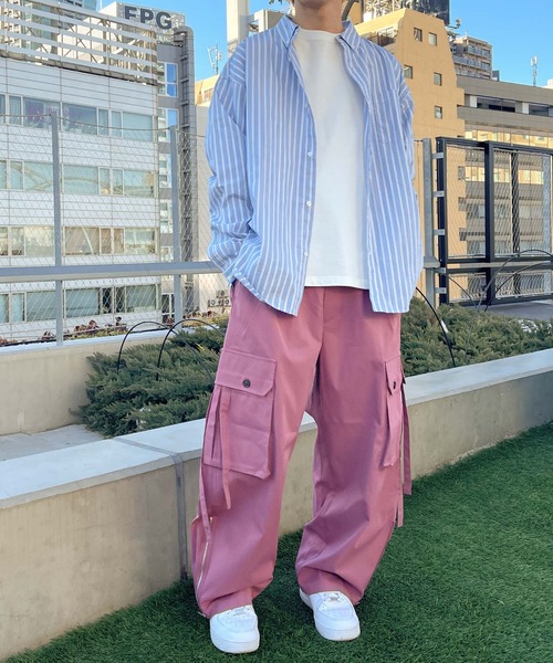 WEGO（ウィゴー）の「★WEGO/パラシュートワイドパンツ（カーゴパンツ・メンズ・ライトグレー/ピンク・MEDIUM/LARGE）」の8枚目の写真