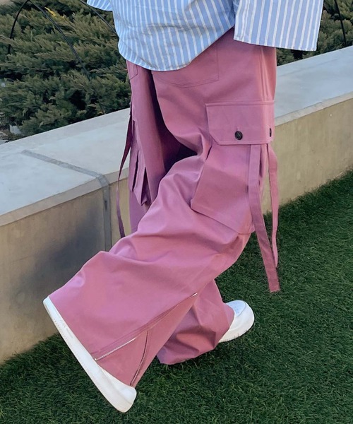 WEGO（ウィゴー）の「★WEGO/パラシュートワイドパンツ（カーゴパンツ・メンズ・ライトグレー/ピンク・MEDIUM/LARGE）」の12枚目の写真