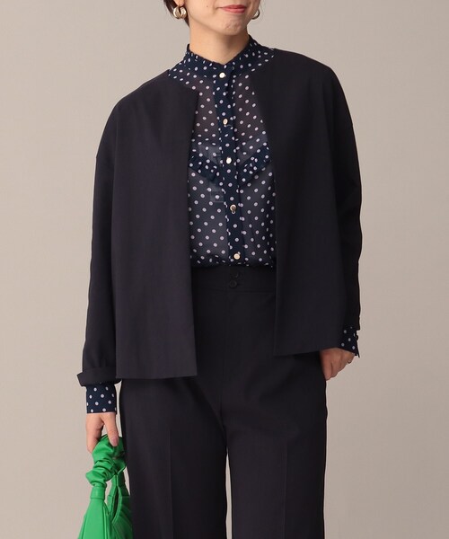 UNTITLED（アンタイトル）の「◆【STORY掲載】SETUP／リネン混 ドロップショルダージャケット【洗える】（ノーカラージャケット・レディース・ネイビー/ライトグリーン/ライトベージュ/ベージュ系9・00/03/02/04/01/44/48）」の8枚目の写真