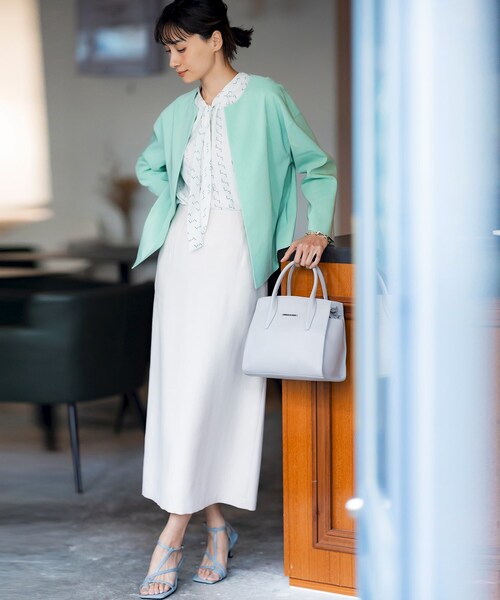 UNTITLED（アンタイトル）の「◆【STORY掲載】SETUP／リネン混 ドロップショルダージャケット【洗える】（ノーカラージャケット・レディース・ネイビー/ライトグリーン/ライトベージュ/ベージュ系9・00/03/02/04/01/44/48）」の18枚目の写真