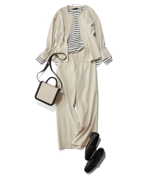 UNTITLED（アンタイトル）の「◆【STORY掲載】SETUP／リネン混 ドロップショルダージャケット【洗える】（ノーカラージャケット・レディース・ネイビー/ライトグリーン/ライトベージュ/ベージュ系9・00/03/02/04/01/44/48）」の21枚目の写真