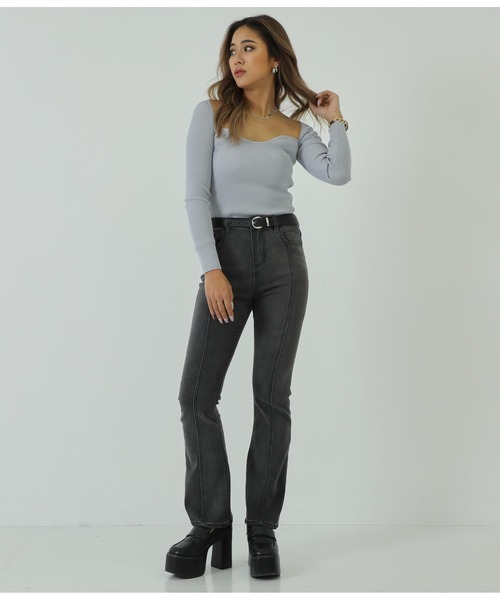 ANAP(アナップ)の「デコルテリブトップス(Tシャツ/カットソー・レディース・ホワイト/ブルー/ブラック・FREE)」の6枚目の写真