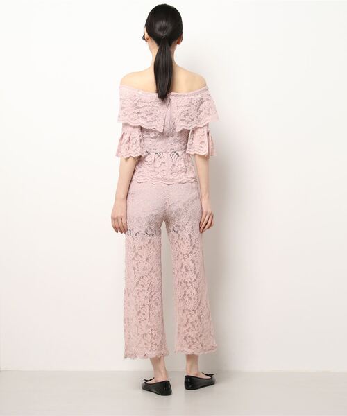 Jasmine Grandiflorum(ジャスミングランディフローラム)の「【Jasmine】総レースピンクオフショルセットアップ (SS)(ワンピース・レディース・ピンク・SMALL)」の2枚目の写真