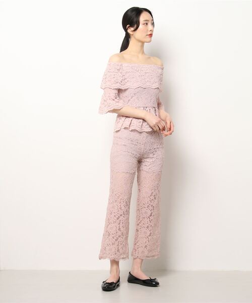 Jasmine Grandiflorum(ジャスミングランディフローラム)の「【Jasmine】総レースピンクオフショルセットアップ (SS)(ワンピース・レディース・ピンク・SMALL)」の4枚目の写真