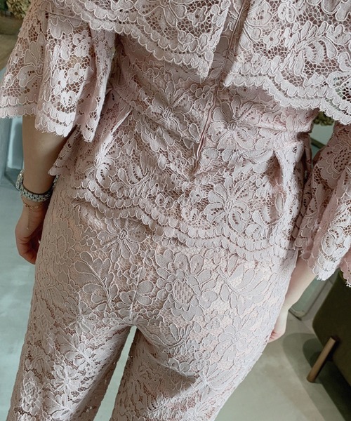 Jasmine Grandiflorum(ジャスミングランディフローラム)の「【Jasmine】総レースピンクオフショルセットアップ (SS)(ワンピース・レディース・ピンク・SMALL)」の9枚目の写真