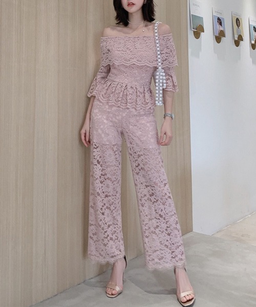 Jasmine Grandiflorum(ジャスミングランディフローラム)の「【Jasmine】総レースピンクオフショルセットアップ (SS)(ワンピース・レディース・ピンク・SMALL)」の11枚目の写真