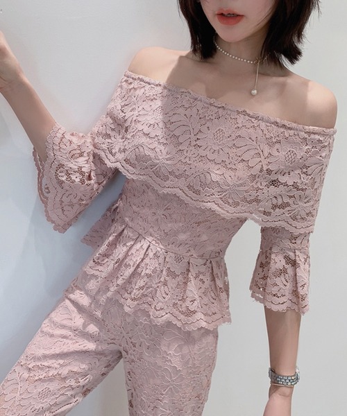 Jasmine Grandiflorum(ジャスミングランディフローラム)の「【Jasmine】総レースピンクオフショルセットアップ (SS)(ワンピース・レディース・ピンク・SMALL)」の17枚目の写真