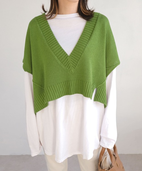 ＡＮＤＪ（アンドジェイ）の「リネンタッチ深Vネックニットベスト（ベスト・レディース・グリーン/ブラック・M）」の20枚目の写真