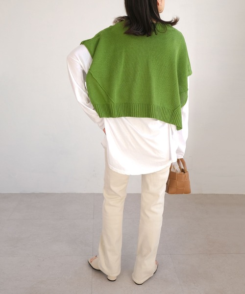 ＡＮＤＪ（アンドジェイ）の「リネンタッチ深Vネックニットベスト（ベスト・レディース・グリーン/ブラック・M）」の6枚目の写真