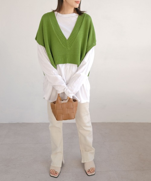ＡＮＤＪ（アンドジェイ）の「リネンタッチ深Vネックニットベスト（ベスト・レディース・グリーン/ブラック・M）」の17枚目の写真