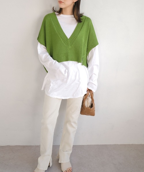 ＡＮＤＪ（アンドジェイ）の「リネンタッチ深Vネックニットベスト（ベスト・レディース・グリーン/ブラック・M）」の21枚目の写真