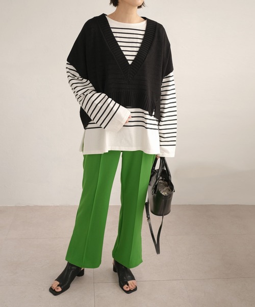 ＡＮＤＪ（アンドジェイ）の「リネンタッチ深Vネックニットベスト（ベスト・レディース・グリーン/ブラック・M）」の14枚目の写真