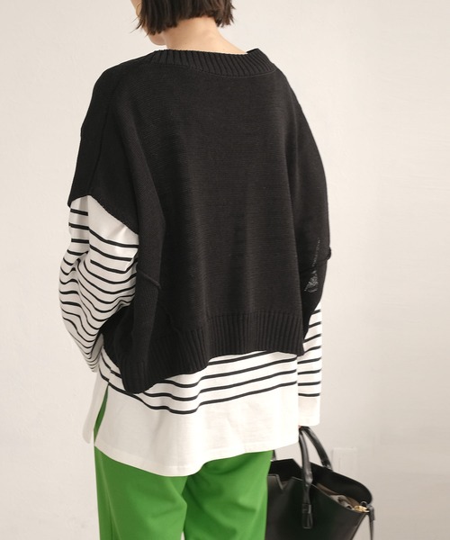 ＡＮＤＪ（アンドジェイ）の「リネンタッチ深Vネックニットベスト（ベスト・レディース・グリーン/ブラック・M）」の7枚目の写真