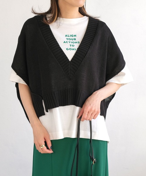 ＡＮＤＪ（アンドジェイ）の「リネンタッチ深Vネックニットベスト（ベスト・レディース・グリーン/ブラック・M）」の15枚目の写真