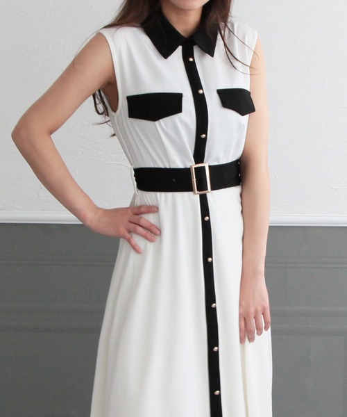Julia Boutique（ジュリアブティック）の「フレア・配色デザインシャツワンピース/22087（ワンピース・レディース・ホワイト/ブラック/ベージュ/グリーン系・ONE）」の22枚目の写真