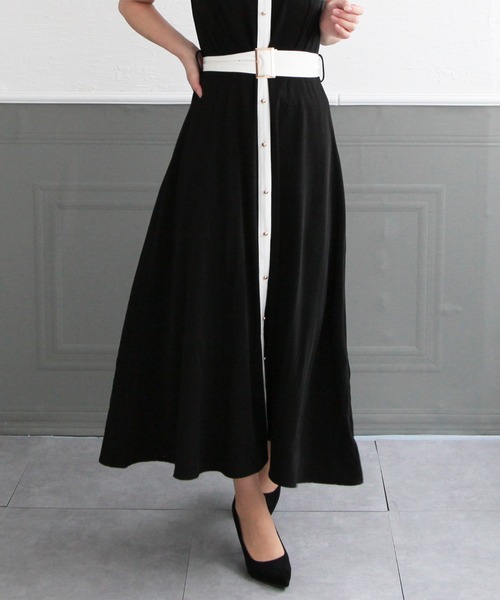 Julia Boutique（ジュリアブティック）の「フレア・配色デザインシャツワンピース/22087（ワンピース・レディース・ホワイト/ブラック/ベージュ/グリーン系・ONE）」の9枚目の写真