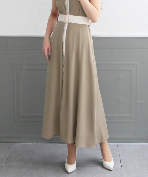 Julia Boutique（ジュリアブティック）の「フレア・配色デザインシャツワンピース/22087（ワンピース・レディース・ホワイト/ブラック/ベージュ/グリーン系・ONE）」の7枚目の写真