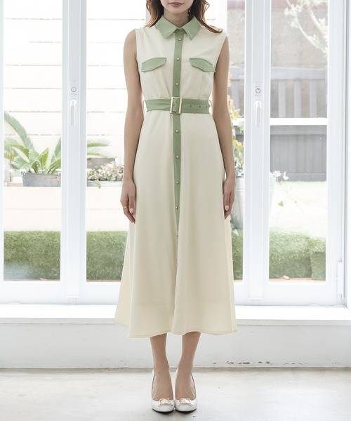 Julia Boutique（ジュリアブティック）の「フレア・配色デザインシャツワンピース/22087（ワンピース・レディース・ホワイト/ブラック/ベージュ/グリーン系・ONE）」の18枚目の写真