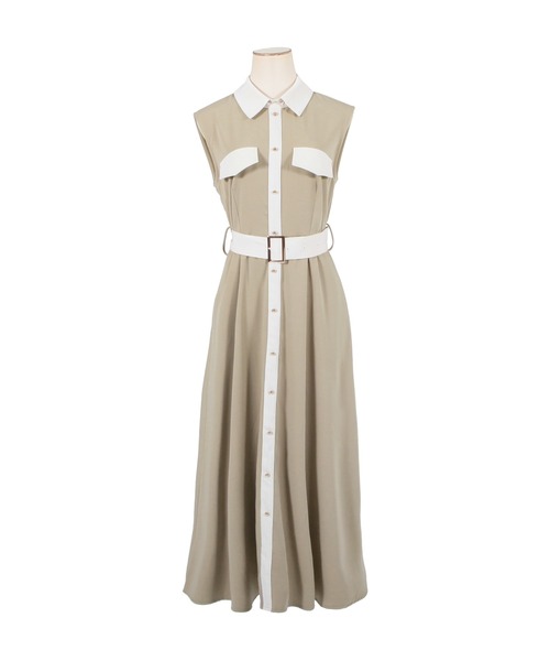 Julia Boutique（ジュリアブティック）の「フレア・配色デザインシャツワンピース/22087（ワンピース・レディース・ホワイト/ブラック/ベージュ/グリーン系・ONE）」の14枚目の写真