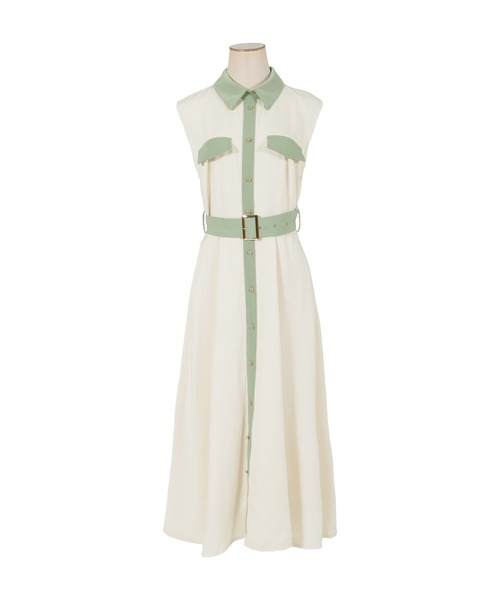 Julia Boutique（ジュリアブティック）の「フレア・配色デザインシャツワンピース/22087（ワンピース・レディース・ホワイト/ブラック/ベージュ/グリーン系・ONE）」の11枚目の写真