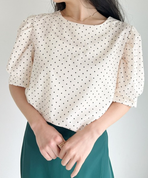 セール】ピンドット2wayデザインブラウス（Tシャツ/カットソー