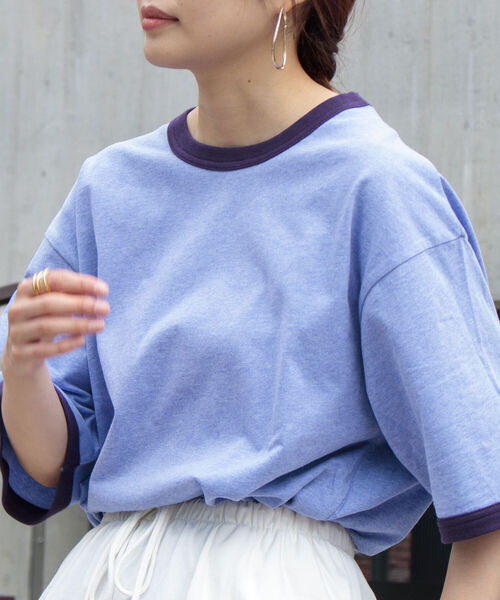 GLOSTER（グロスター）の「【GLOSTER/グロスター】ヴィンテージ加工 メランジ リンガーTシャツ ルーズフィット（Tシャツ/カットソー・メンズ・サックスブルー/ピンク/アイボリー/ミント・M/L）」の3枚目の写真