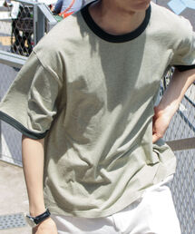 GLOSTER | 【GLOSTER/グロスター】ヴィンテージ加工 メランジ リンガーTシャツ ルーズフィット(Tシャツ/カットソー)