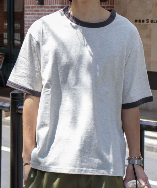 GLOSTER（グロスター）の「【GLOSTER/グロスター】ヴィンテージ加工 メランジ リンガーTシャツ ルーズフィット（Tシャツ/カットソー・メンズ・サックスブルー/ピンク/アイボリー/ミント・M/L）」の5枚目の写真