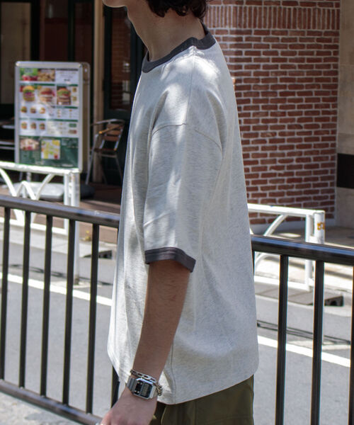 GLOSTER（グロスター）の「【GLOSTER/グロスター】ヴィンテージ加工 メランジ リンガーTシャツ ルーズフィット（Tシャツ/カットソー・メンズ・サックスブルー/ピンク/アイボリー/ミント・M/L）」の6枚目の写真