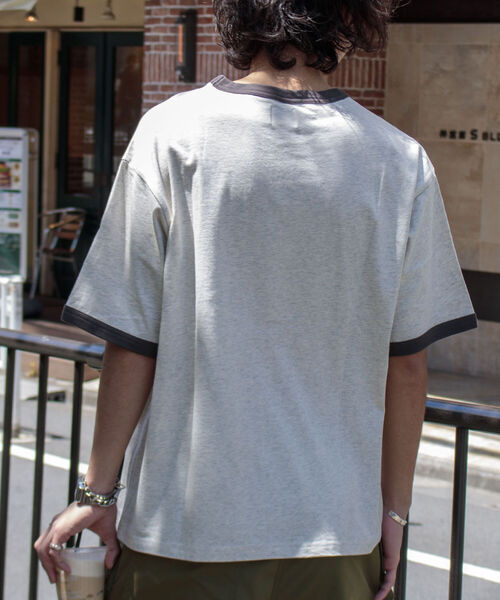 GLOSTER（グロスター）の「【GLOSTER/グロスター】ヴィンテージ加工 メランジ リンガーTシャツ ルーズフィット（Tシャツ/カットソー・メンズ・サックスブルー/ピンク/アイボリー/ミント・M/L）」の7枚目の写真