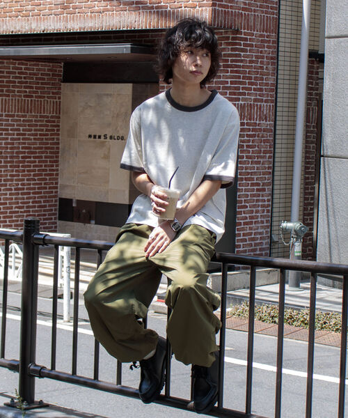 GLOSTER（グロスター）の「【GLOSTER/グロスター】ヴィンテージ加工 メランジ リンガーTシャツ ルーズフィット（Tシャツ/カットソー・メンズ・サックスブルー/ピンク/アイボリー/ミント・M/L）」の9枚目の写真