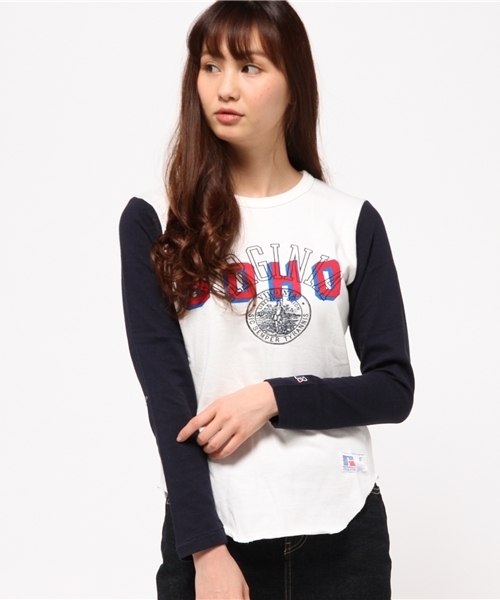 OUTLET(アウトレット)の「【Ciaopanic】RUSSELL別注ベースボールTEE(SOHO)(Tシャツ/カットソー・レディース・ネイビー/ホワイト・FREE)」の2枚目の写真