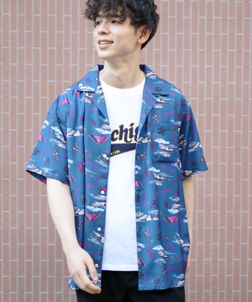 チチカカ(チチカカ)の「【ユニセックス】メキシコアロハシャツ(シャツ/ブラウス・メンズ・オフホワイト/ネイビー・MEDIUM/LARGE)」の1枚目の写真