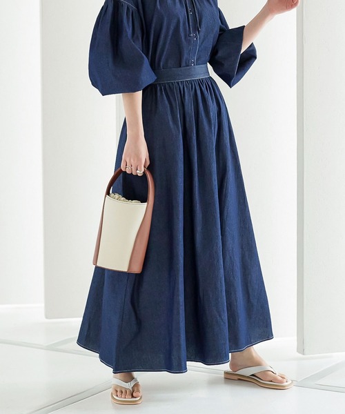 ステッチデニムフレアスカート