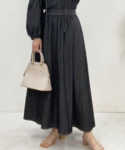 ステッチデニムフレアスカート
