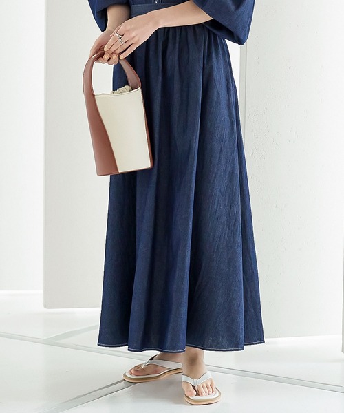 ステッチデニムフレアスカート