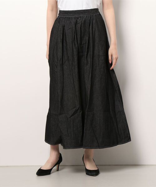 ステッチデニムフレアスカート