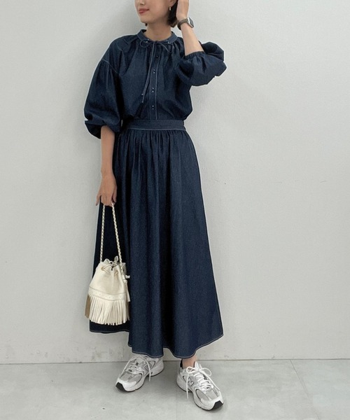 ステッチデニムフレアスカート