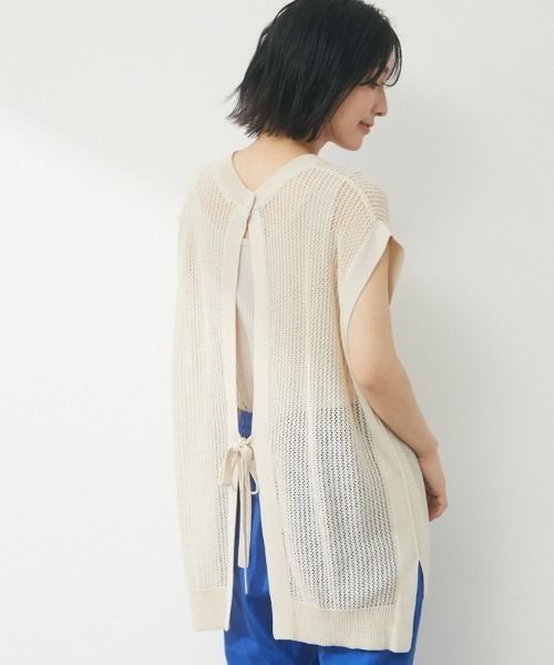 Green　Parks（グリーンパークス）の「バックデザインチュニックベスト（ベスト・レディース・オフホワイト/ブルー/ダークグレー・FREE）」の2枚目の写真