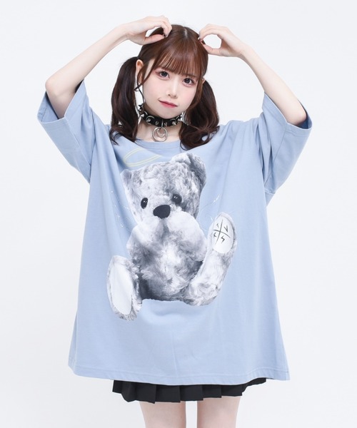 TRAVAS TOKYO（トラバス トウキョウ）の「『TRAVAS TOKYO/トラバス トーキョー』Rhinestone Angel bear BIG H/S Tee/ラインストーン天使くまプリント半袖Tシャツ（Tシャツ/カットソー・レディース・ホワイト/ブラック/ブルー・FREE）」の3枚目の写真