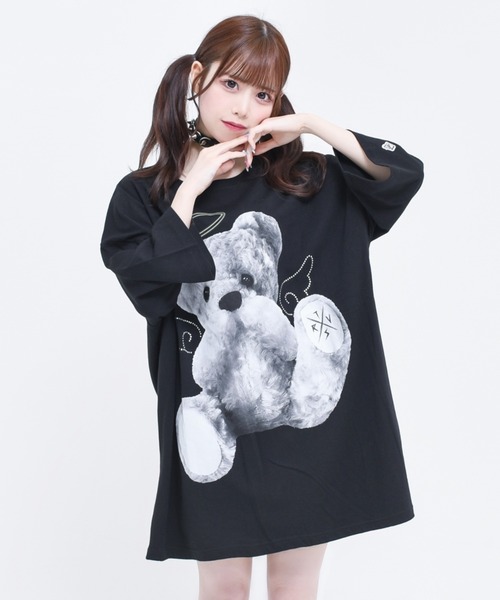 TRAVAS TOKYO（トラバス トウキョウ）の「『TRAVAS TOKYO/トラバス トーキョー』Rhinestone Angel bear BIG H/S Tee/ラインストーン天使くまプリント半袖Tシャツ（Tシャツ/カットソー・レディース・ホワイト/ブラック/ブルー・FREE）」の2枚目の写真
