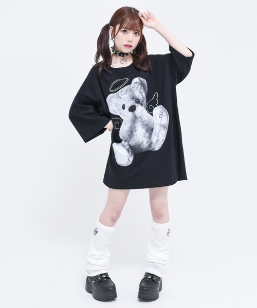 TRAVAS TOKYO（トラバス トウキョウ）の「『TRAVAS TOKYO/トラバス トーキョー』Rhinestone Angel bear BIG H/S Tee/ラインストーン天使くまプリント半袖Tシャツ（Tシャツ/カットソー・レディース・ホワイト/ブラック/ブルー・FREE）」の8枚目の写真