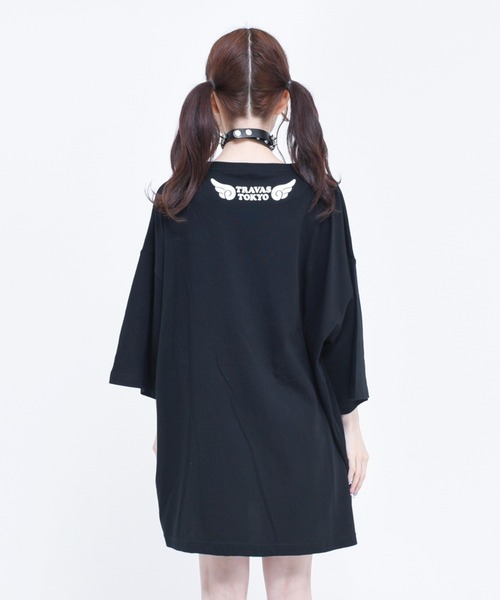 TRAVAS TOKYO（トラバス トウキョウ）の「『TRAVAS TOKYO/トラバス トーキョー』Rhinestone Angel bear BIG H/S Tee/ラインストーン天使くまプリント半袖Tシャツ（Tシャツ/カットソー・レディース・ホワイト/ブラック/ブルー・FREE）」の4枚目の写真
