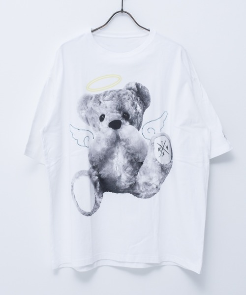 TRAVAS TOKYO（トラバス トウキョウ）の「『TRAVAS TOKYO/トラバス トーキョー』Rhinestone Angel bear BIG H/S Tee/ラインストーン天使くまプリント半袖Tシャツ（Tシャツ/カットソー・レディース・ホワイト/ブラック/ブルー・FREE）」の7枚目の写真