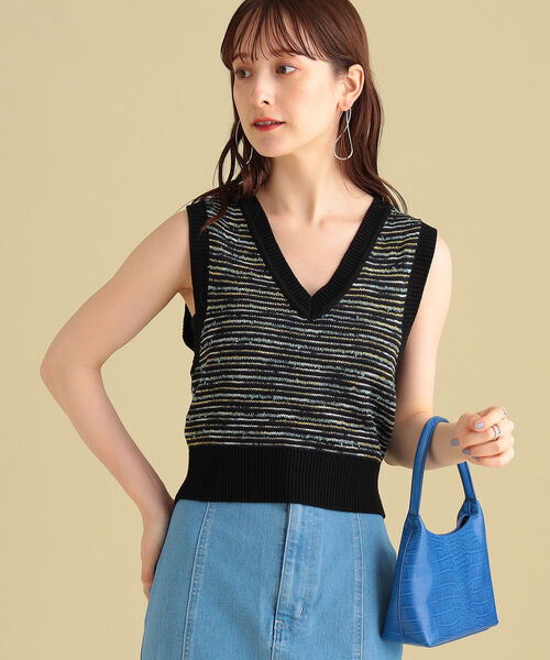 Ray BEAMS（レイビームス）の「Ray BEAMS / ミックス ボーダー ベスト（ニット/セーター・レディース・ダークブラウン/ブラック・ONE SIZE）」の5枚目の写真