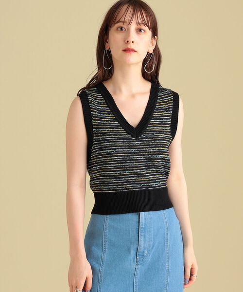 Ray BEAMS（レイビームス）の「Ray BEAMS / ミックス ボーダー ベスト（ニット/セーター・レディース・ダークブラウン/ブラック・ONE SIZE）」の7枚目の写真